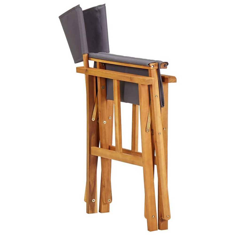 Outdoor Foldable Accent Chair, Dark Gray Fabric, Solid Acacia Frame