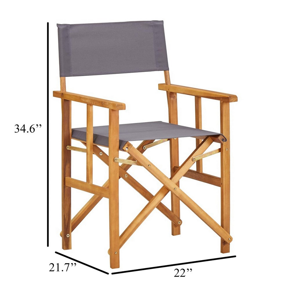 Outdoor Foldable Accent Chair, Dark Gray Fabric, Solid Acacia Frame