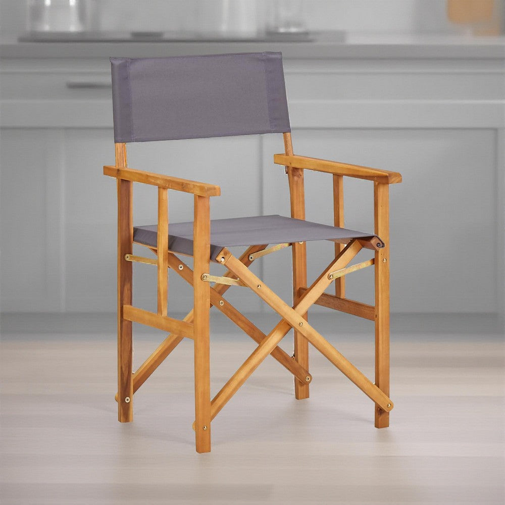 Outdoor Foldable Accent Chair, Dark Gray Fabric, Solid Acacia Frame