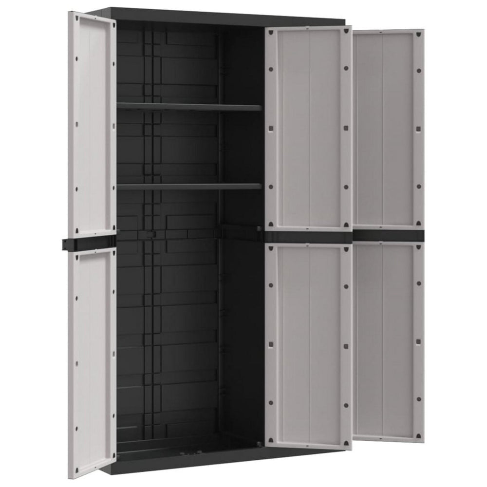 Kion Outdoor Storage Cabinet w 3 Doors, Shelves, 38" Gray, Black
