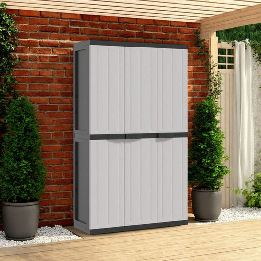 Kion Outdoor Storage Cabinet w 3 Doors, Shelves, 38" Gray, Black