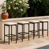 Outdoor Barstool Set of 4, Cream White Cushion, Black Poly Rattan