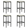 Outdoor Barstool Set of 4, Cream White Cushion, Black Poly Rattan