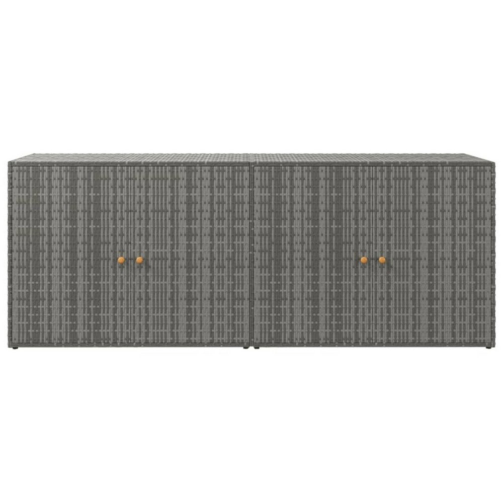 Outdoor Storage Cabinet, 78" Gray Poly Rattan and Brown Solid Wood