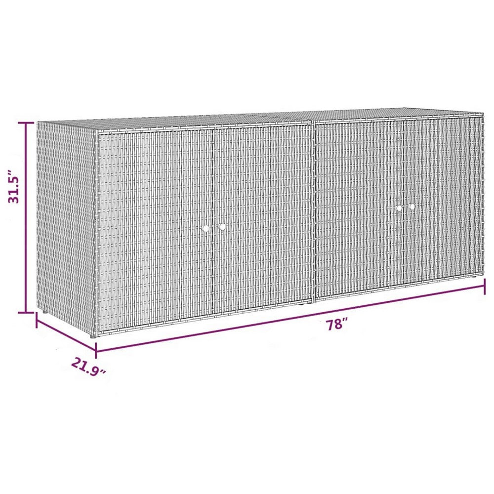 Outdoor Storage Cabinet, 78" Gray Poly Rattan and Brown Solid Wood