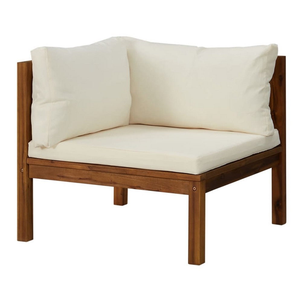 Luna 2pc Modular Outdoor Sofa, Cream 27" Slatted Solid Acacia Wood