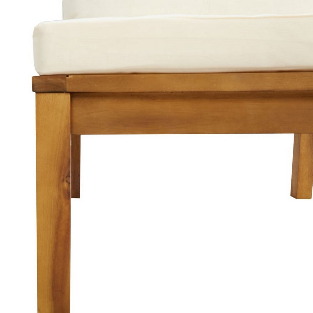 Luna 2pc Modular Outdoor Sofa, Cream 27" Slatted Solid Acacia Wood