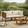 Luna 2pc Modular Outdoor Sofa, Cream 27" Slatted Solid Acacia Wood