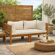 Luna 2pc Modular Outdoor Sofa, Cream 27" Slatted Solid Acacia Wood