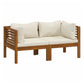 Luna 2pc Modular Outdoor Sofa, Cream 27" Slatted Solid Acacia Wood