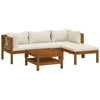 Luna 5pc Modular Outdoor L Sofa and Acacia Wood Coffee Table, Cream