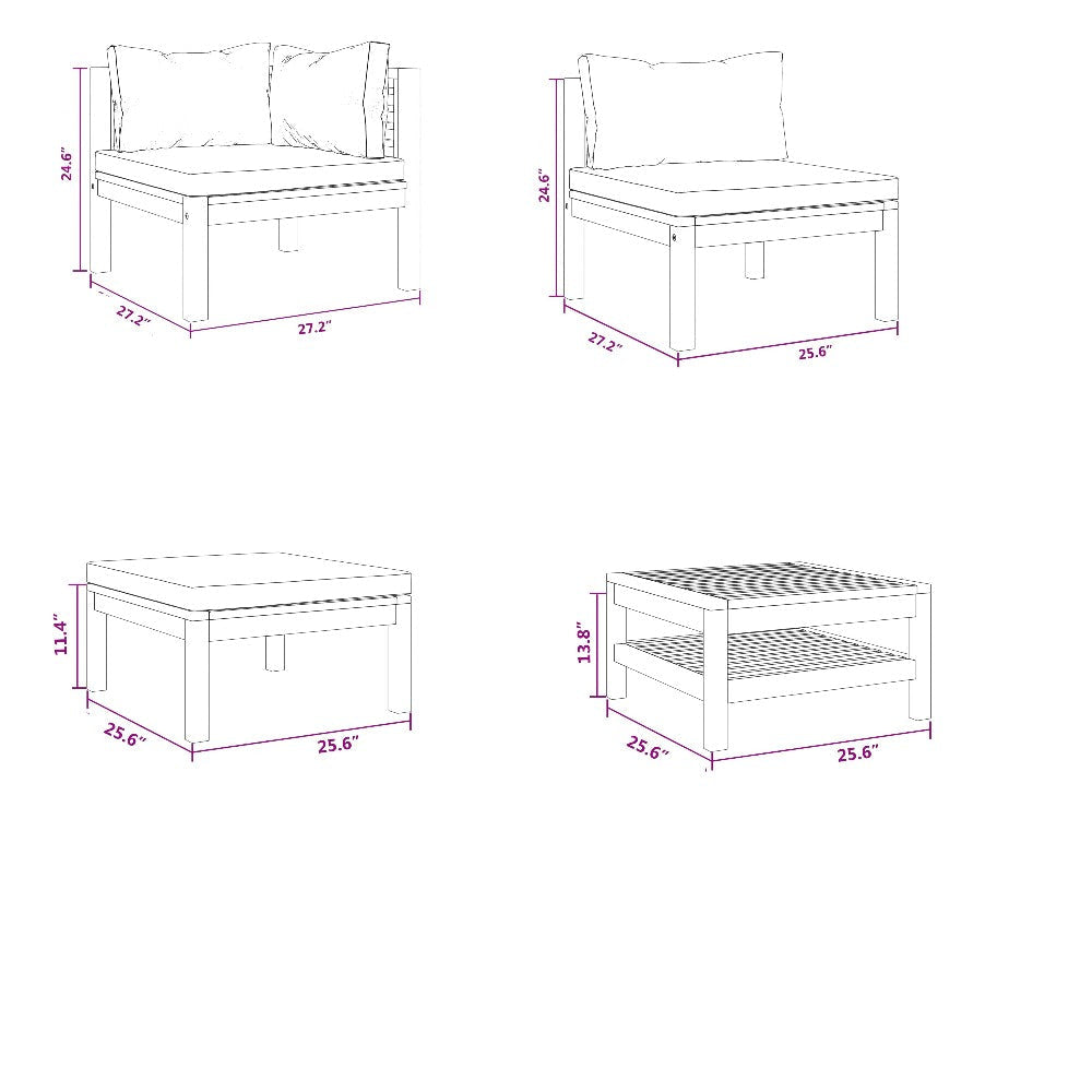 Luna 5pc Modular Outdoor L Sofa and Acacia Wood Coffee Table Cream BM326259