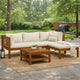 Luna 5pc Modular Outdoor L Sofa and Acacia Wood Coffee Table, Cream