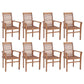 Outdoor Set of 8 Stacking Dining Chair, Slatted Brown Teak Wood