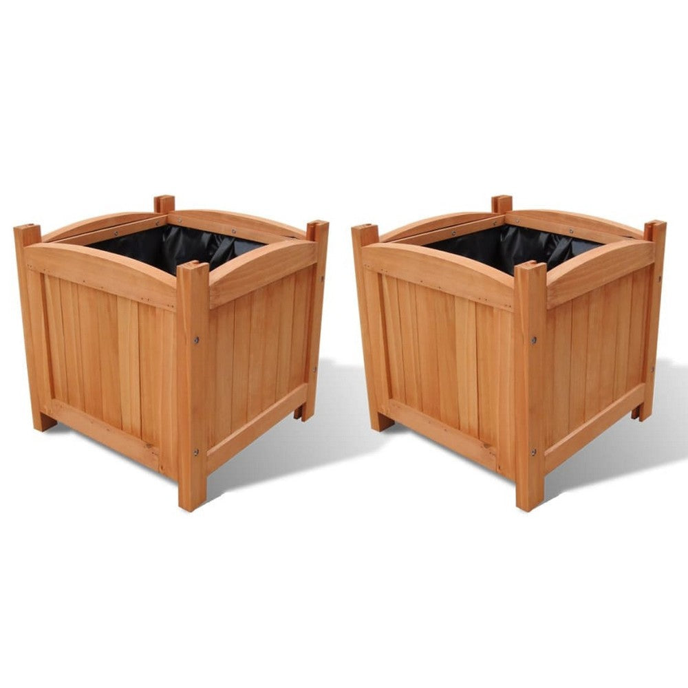 Outdoor Planter Set of 2 12 Inch Square Natural Brown Solid Wood BM326265