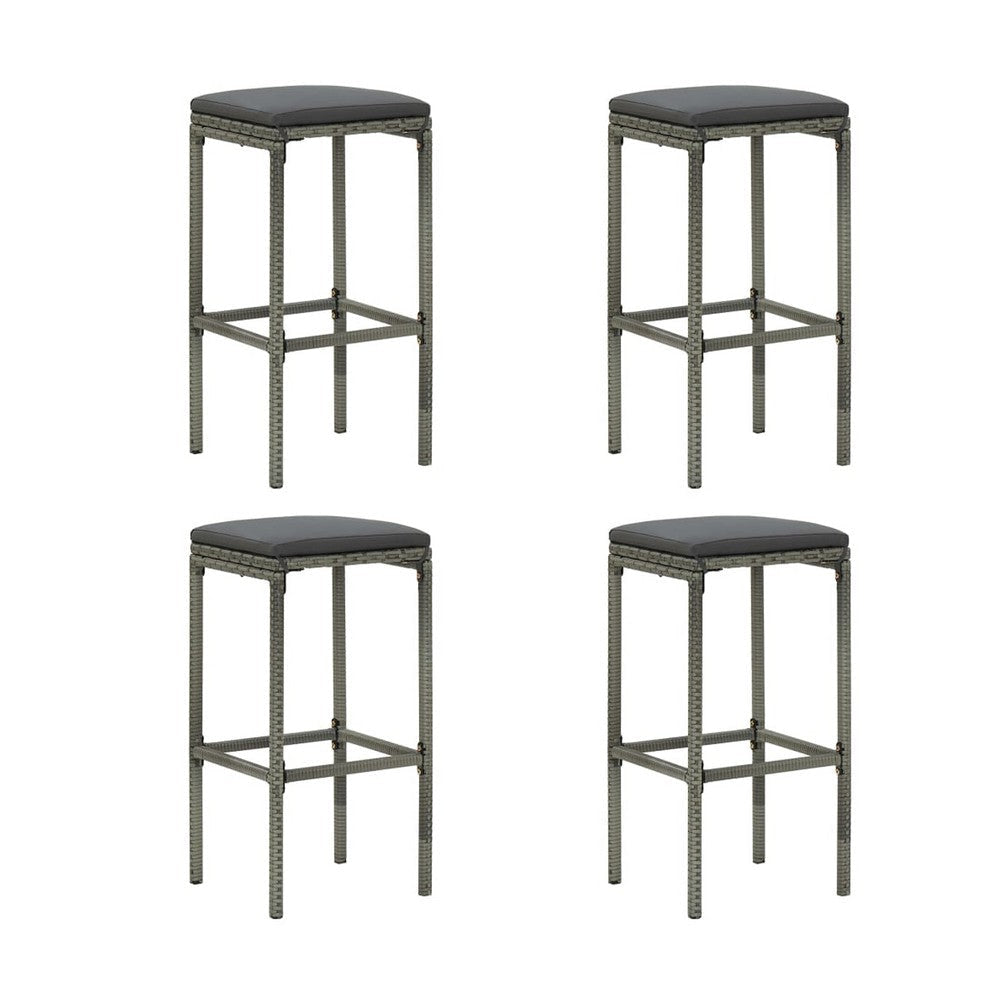 5pc Outdoor Bar Table Set with 4 Barstools Dark Gray Poly Rattan BM326266