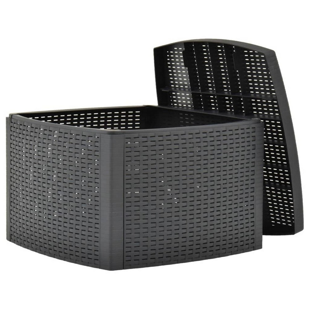 Outdoor Side End Table, 21" Square Rattan Design, Anthracite Gray