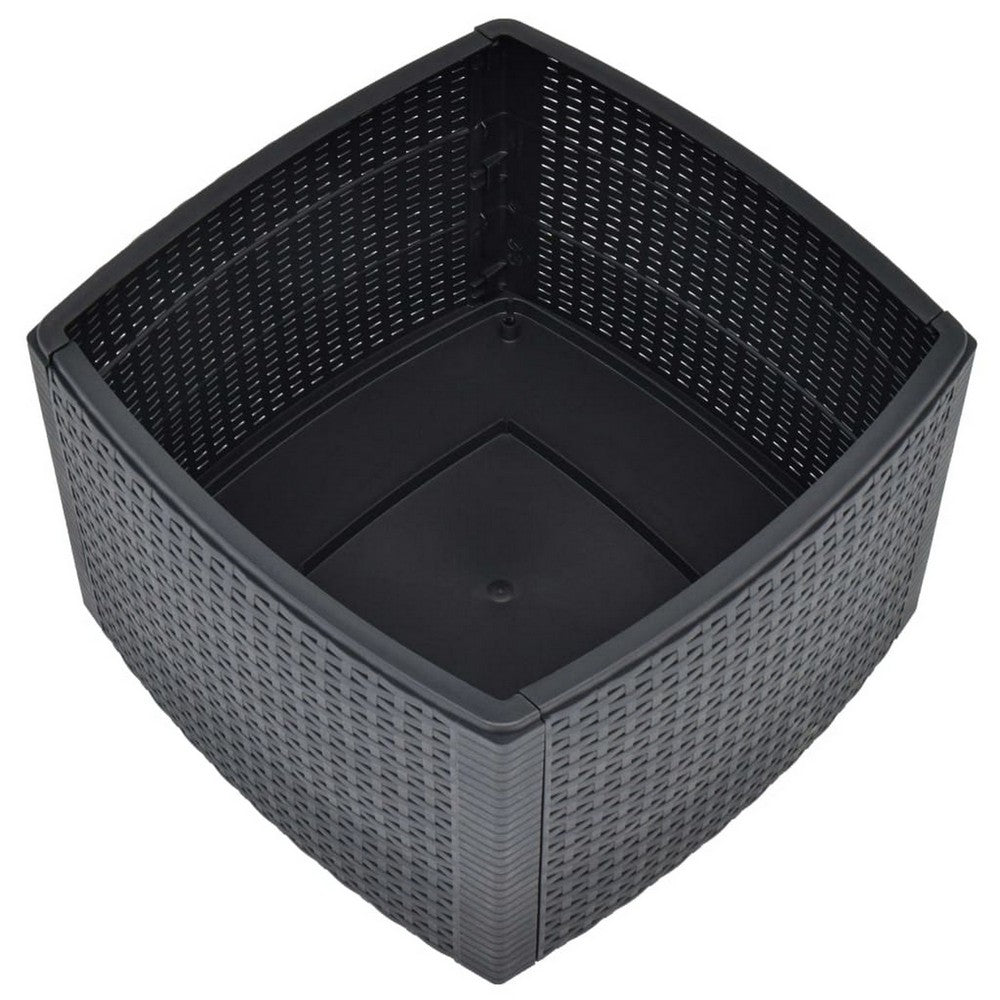 Outdoor Side End Table, 21" Square Rattan Design, Anthracite Gray
