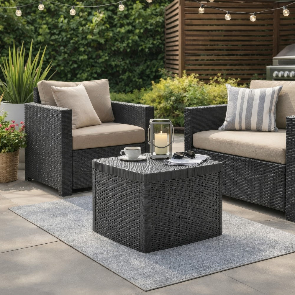 Outdoor Side End Table, 21" Square Rattan Design, Anthracite Gray