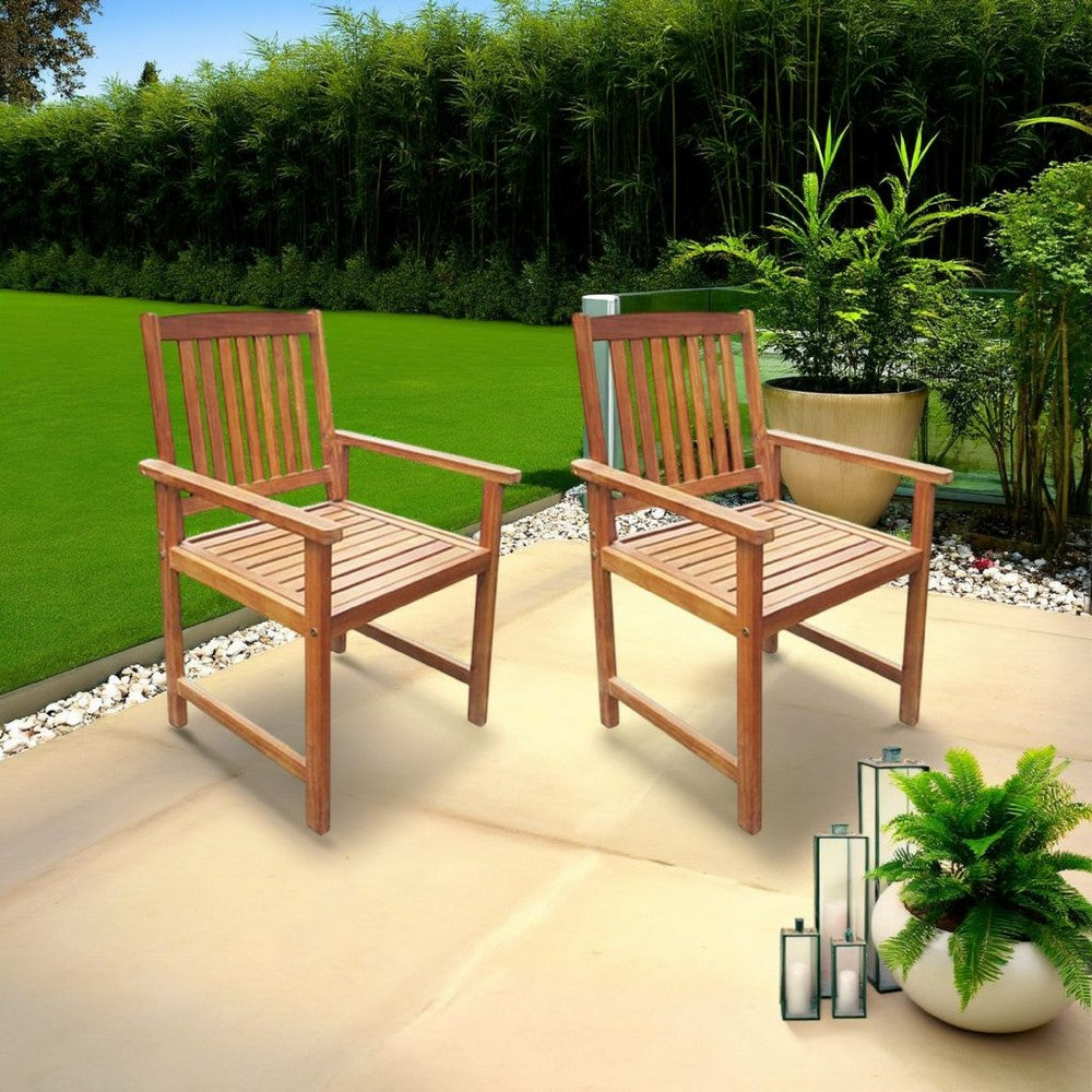 Dusk Outdoor Accent Set of 2, Slatted Natural Brown Acacia Wood
