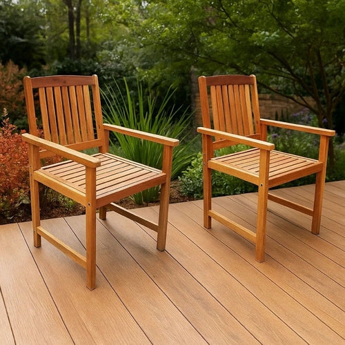 Dusk Outdoor Accent Set of 2, Slatted Natural Brown Acacia Wood