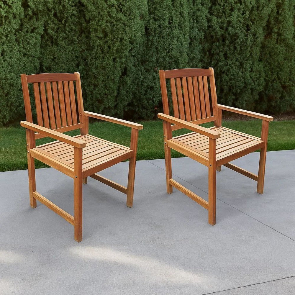 Dusk Outdoor Accent Set of 2, Slatted Natural Brown Acacia Wood