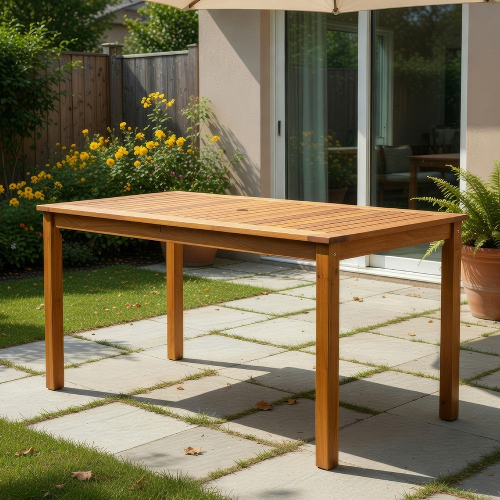 Outdoor Dining Table, 55" Rectangular Top, Natural Brown Acacia Wood