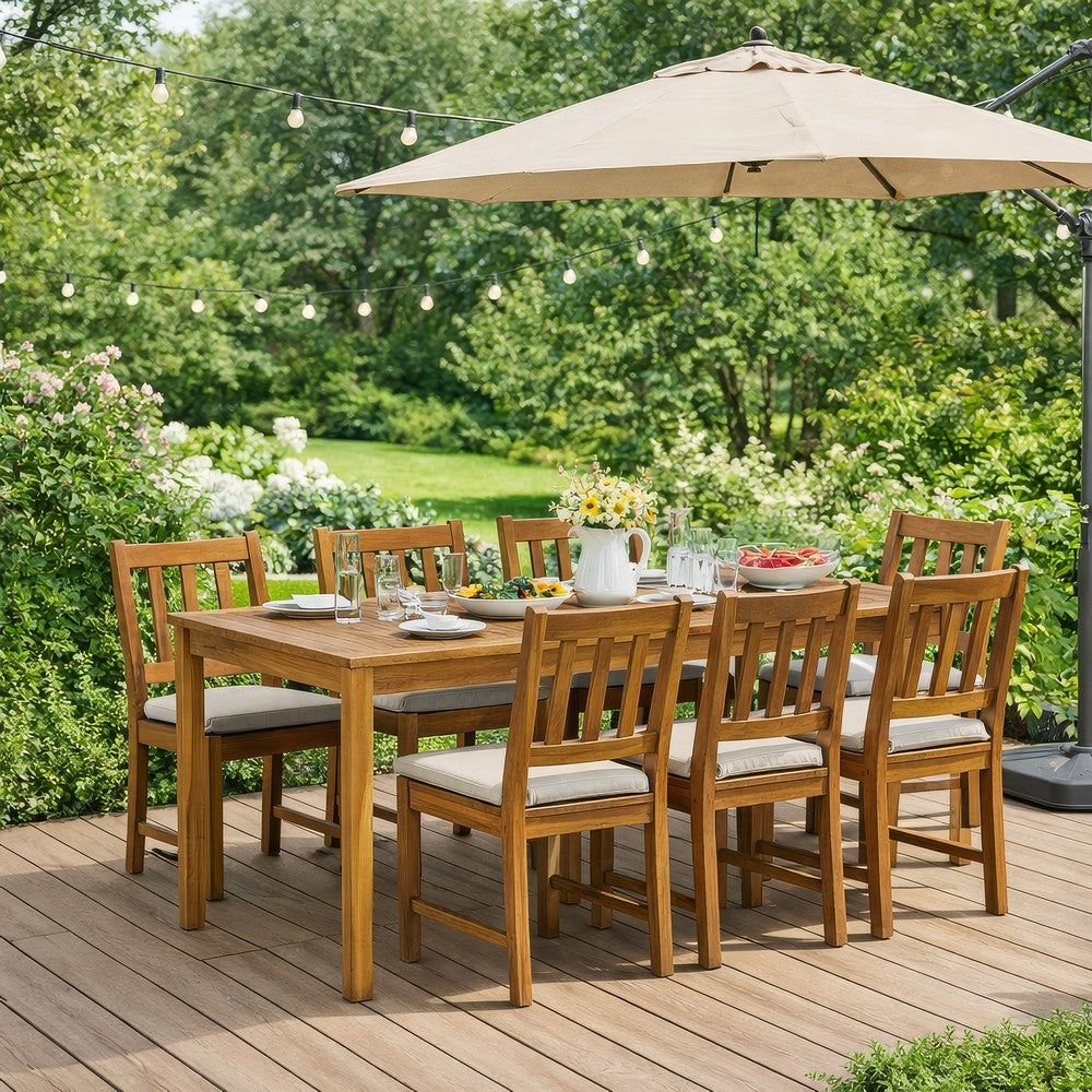 Outdoor Dining Table, 55" Rectangular Top, Natural Brown Acacia Wood