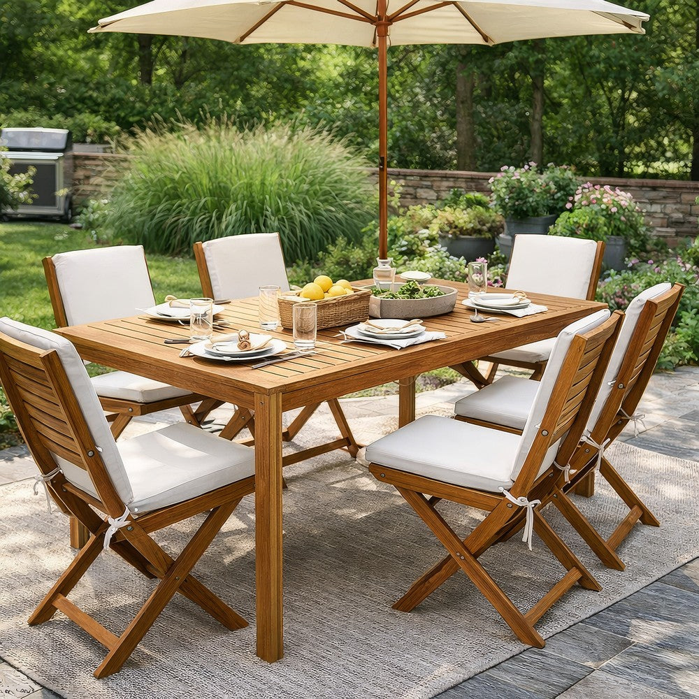 Outdoor Dining Table, 55" Rectangular Top, Natural Brown Acacia Wood