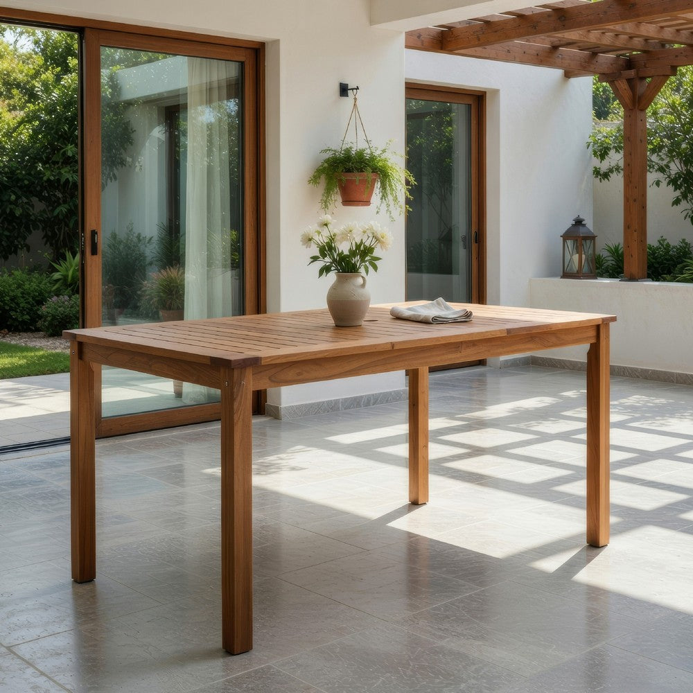 Outdoor Dining Table, 55" Rectangular Top, Natural Brown Acacia Wood