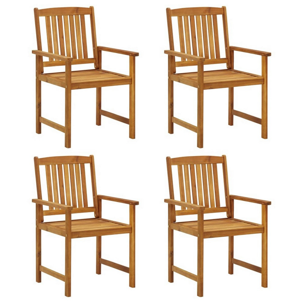 Dusk Outdoor Set of 4, Slatted Natural Brown Solid Acacia Wood