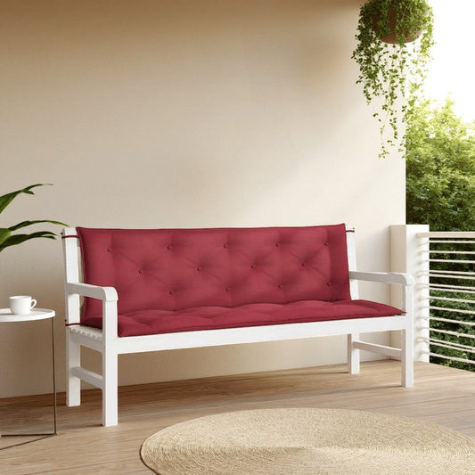 Claire 2pc Outdoor Cushion for Bench, Tufted Wine Red Oxford Fabric