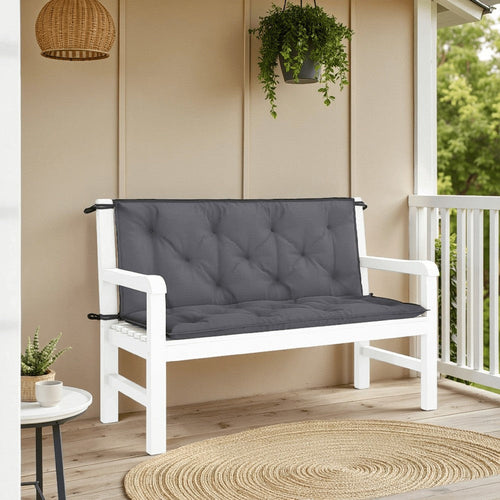 Claire 2pc Outdoor Cushion for Bench, Tufted Dark Gray Oxford Fabric