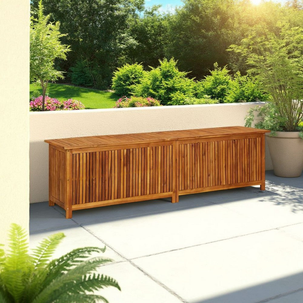 Misty Outdoor Storage Box, Large 79" Natural Brown Solid Teak Wood