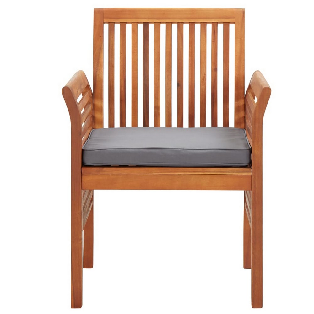 Kim Outdoor Set of 2, Geay Seat Armchair, Brown Acacia Wood