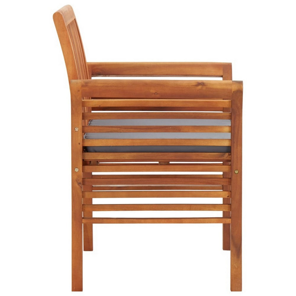 Kim Outdoor Set of 2, Geay Seat Armchair, Brown Acacia Wood