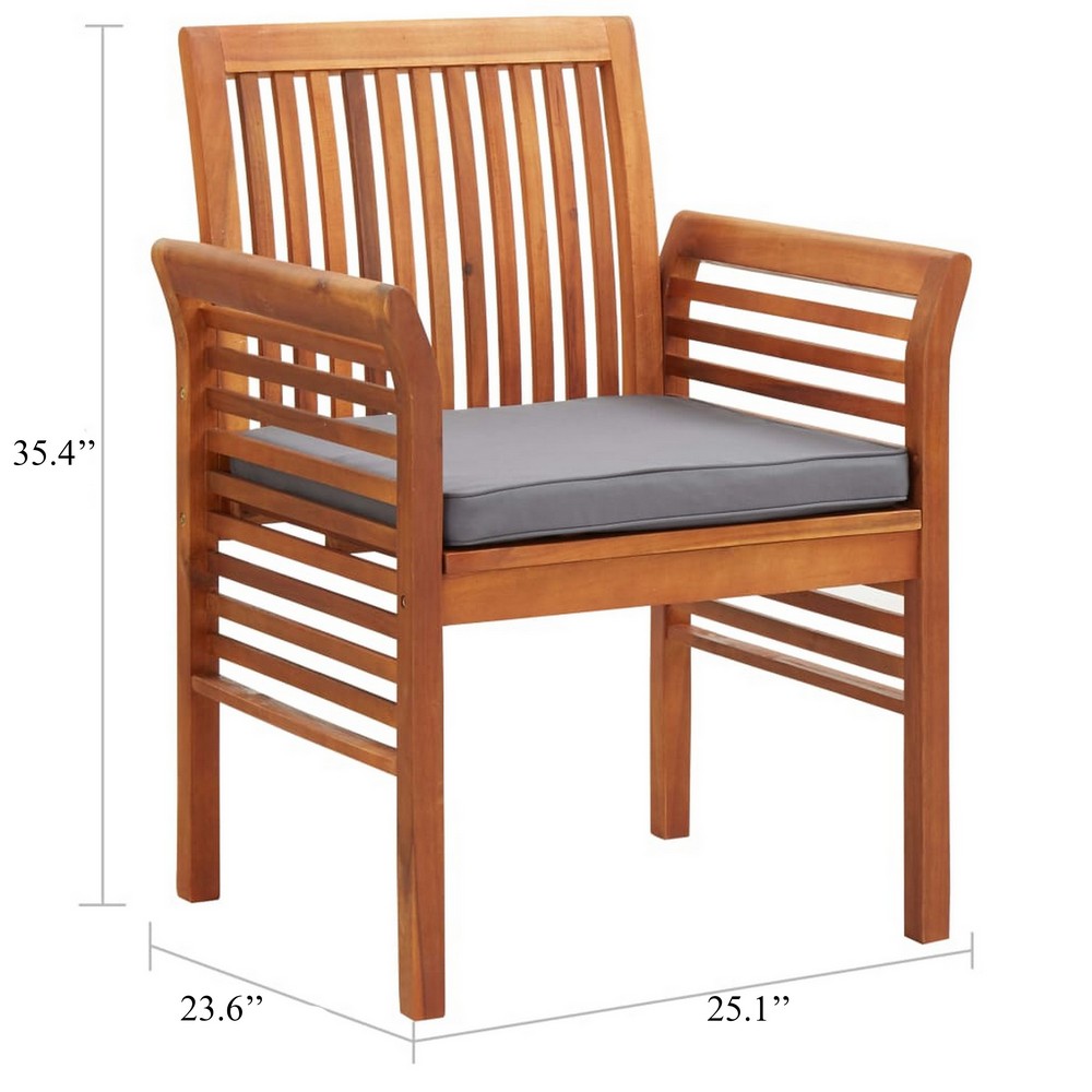 Kim Outdoor Set of 2, Geay Seat Armchair, Brown Acacia Wood