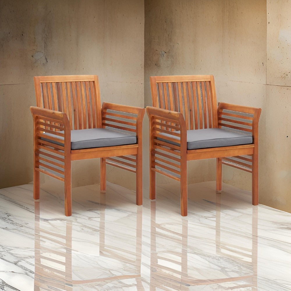 Kim Outdoor Set of 2, Geay Seat Armchair, Brown Acacia Wood