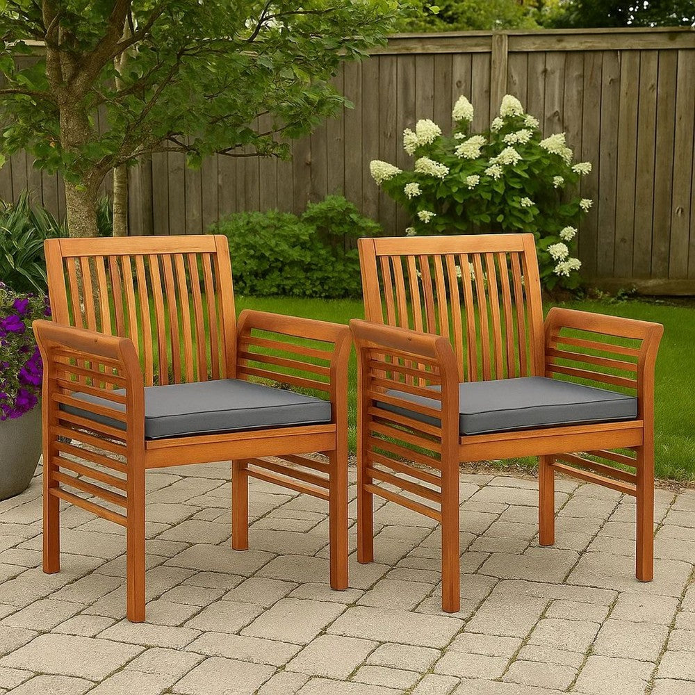 Kim Outdoor Set of 2, Geay Seat Armchair, Brown Acacia Wood