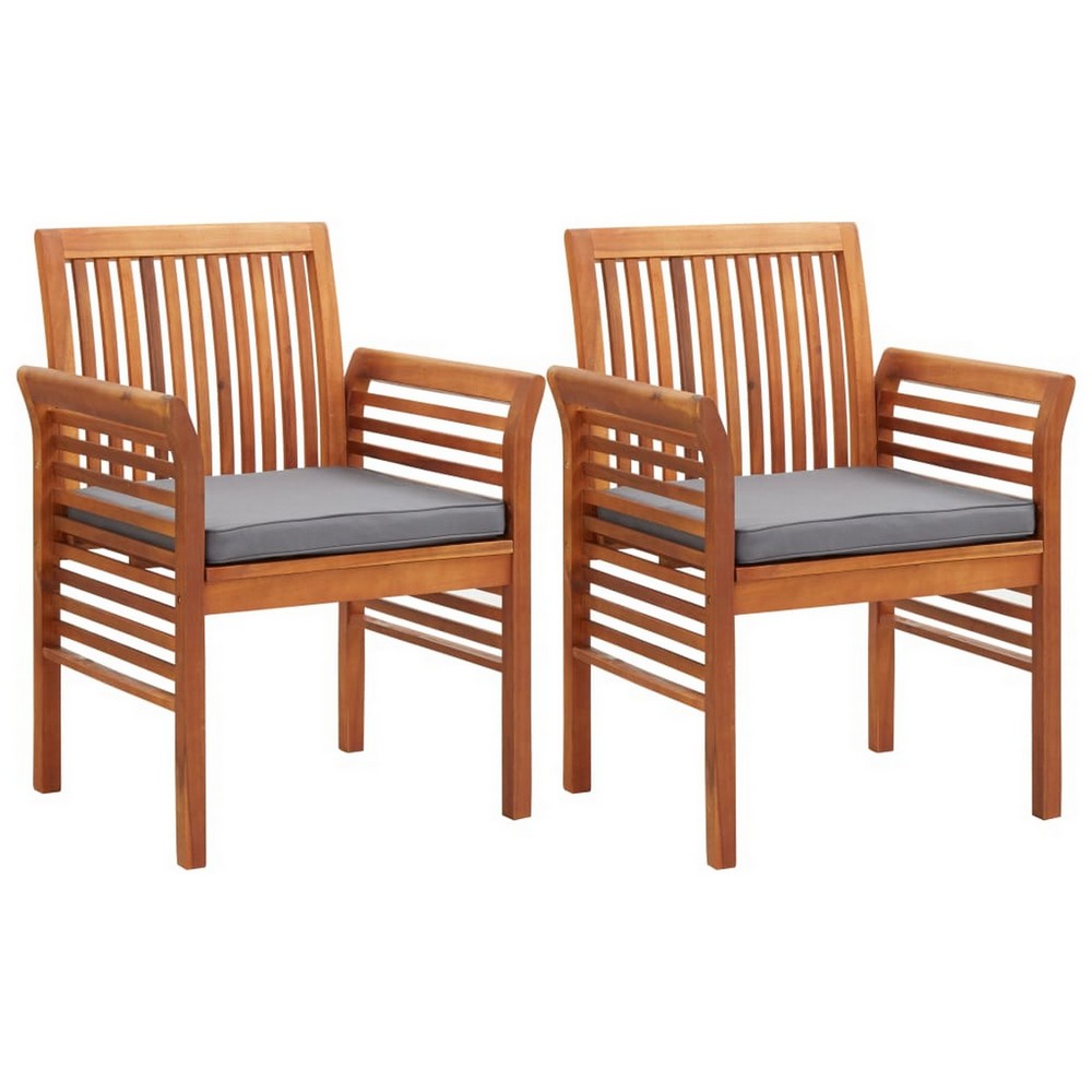 Kim Outdoor Set of 2, Geay Seat Armchair, Brown Acacia Wood