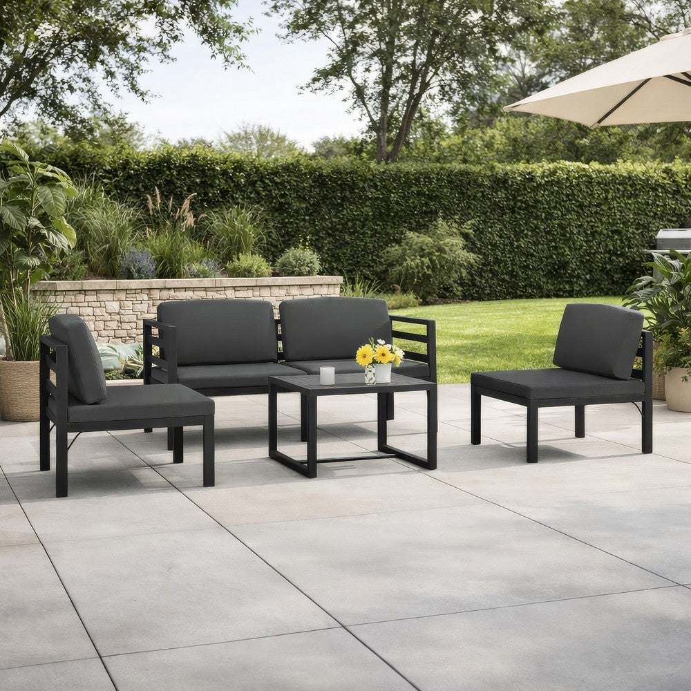 Shina 5pc Outdoor Modular Sofa Set with Coffee Table, Gray Aluminum