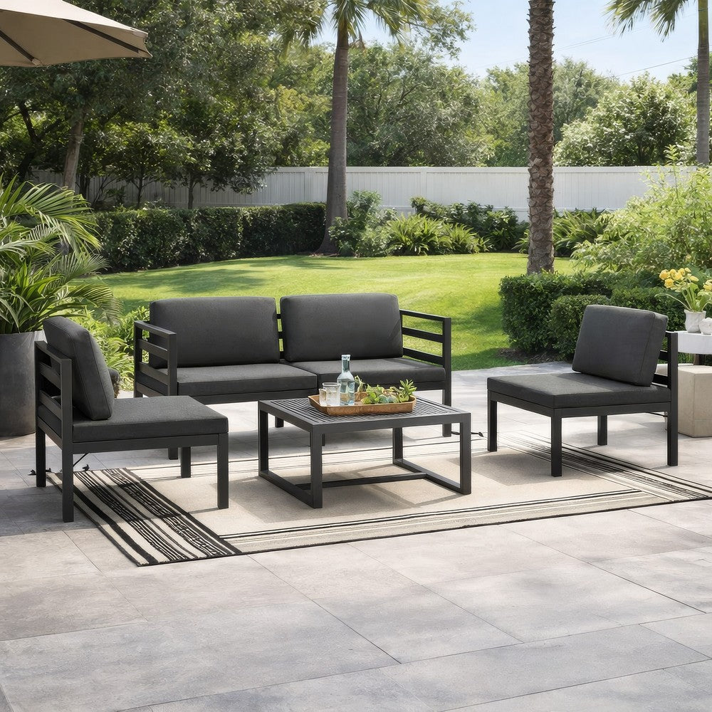 Shina 5pc Outdoor Modular Sofa Set with Coffee Table, Gray Aluminum