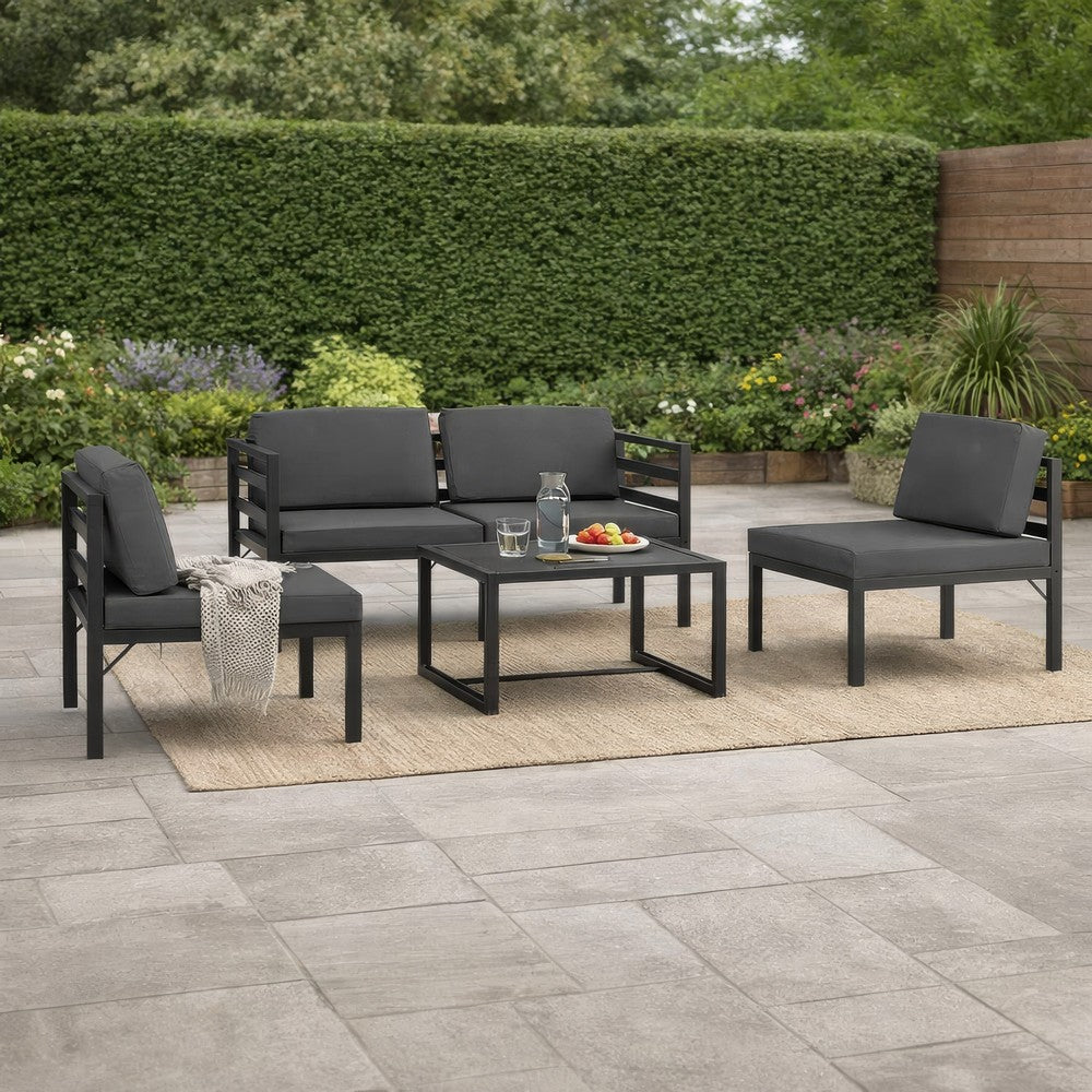 Shina 5pc Outdoor Modular Sofa Set with Coffee Table, Gray Aluminum