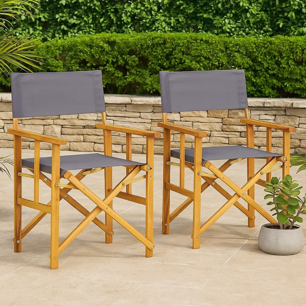 Outdoor Folding Directors Accent Set of 2, Gray, Acacia Wood