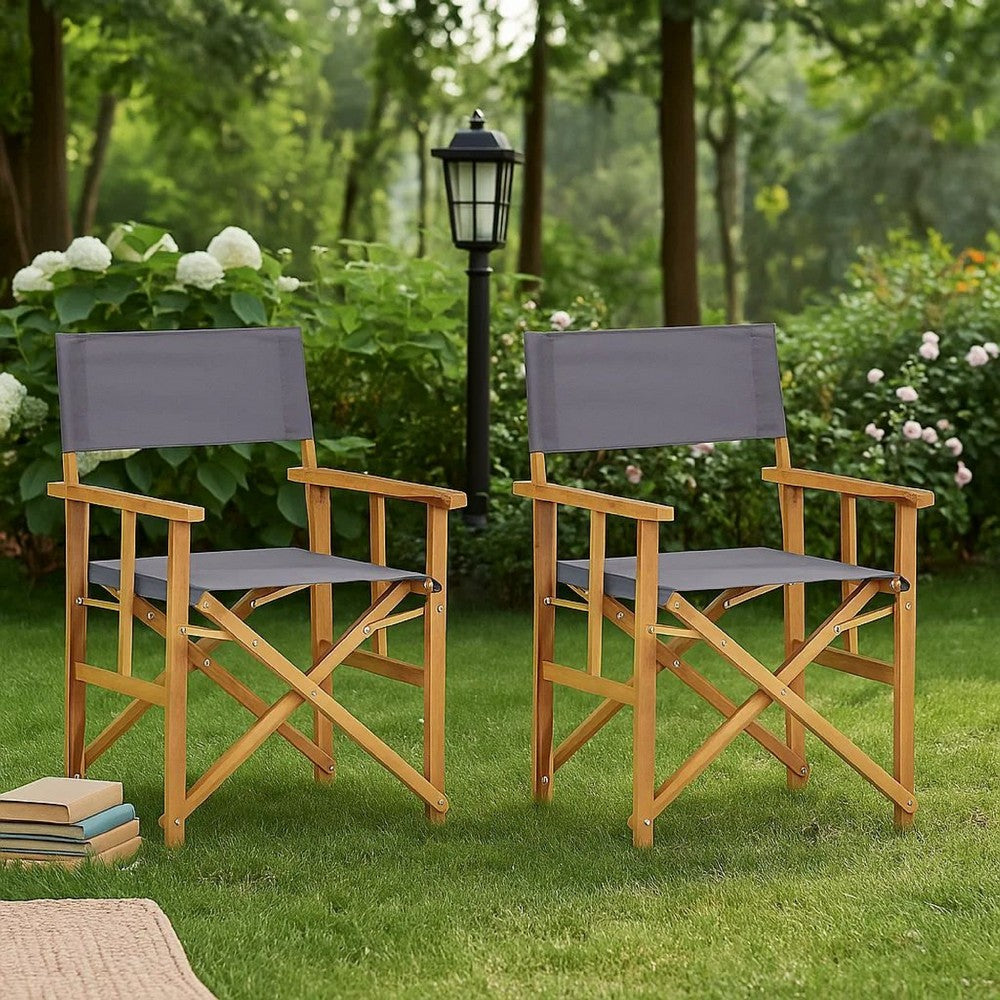 Outdoor Folding Directors Accent Set of 2, Gray, Acacia Wood
