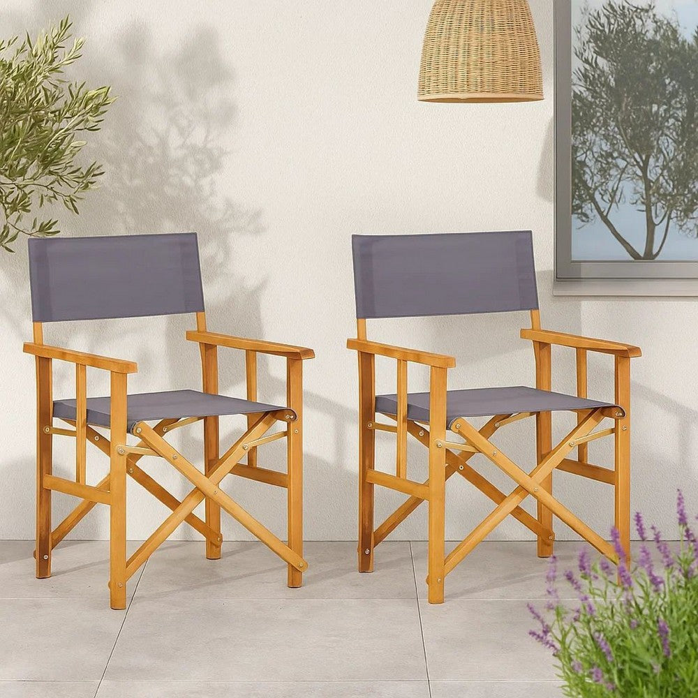 Outdoor Folding Directors Accent Set of 2, Gray, Acacia Wood