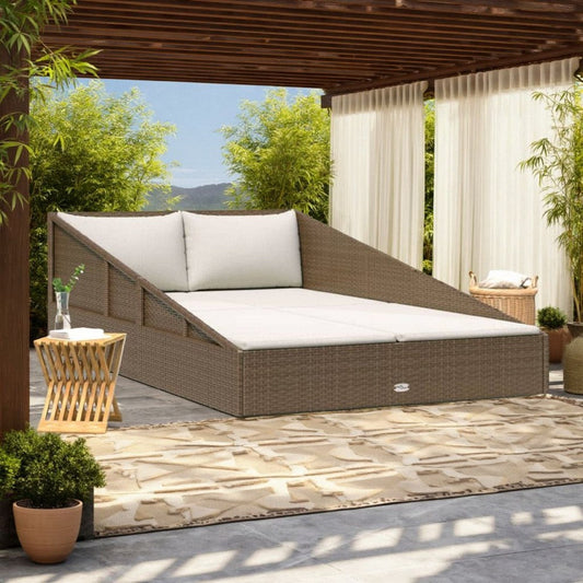 Garden Outdoor Daybed, White Polyester Cushions, Brown Poly Rattan