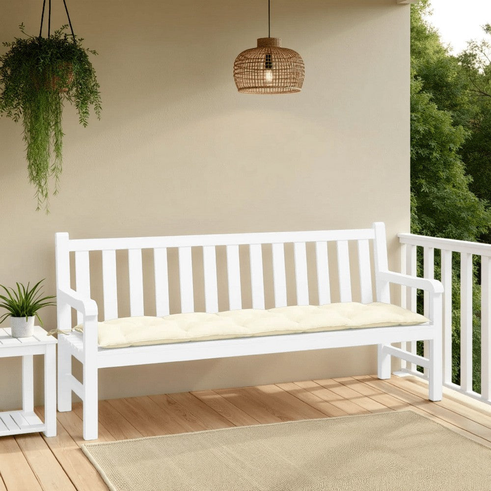 Claire Garden Cushion for Bench, Tufted Ivory White Oxford Fabric