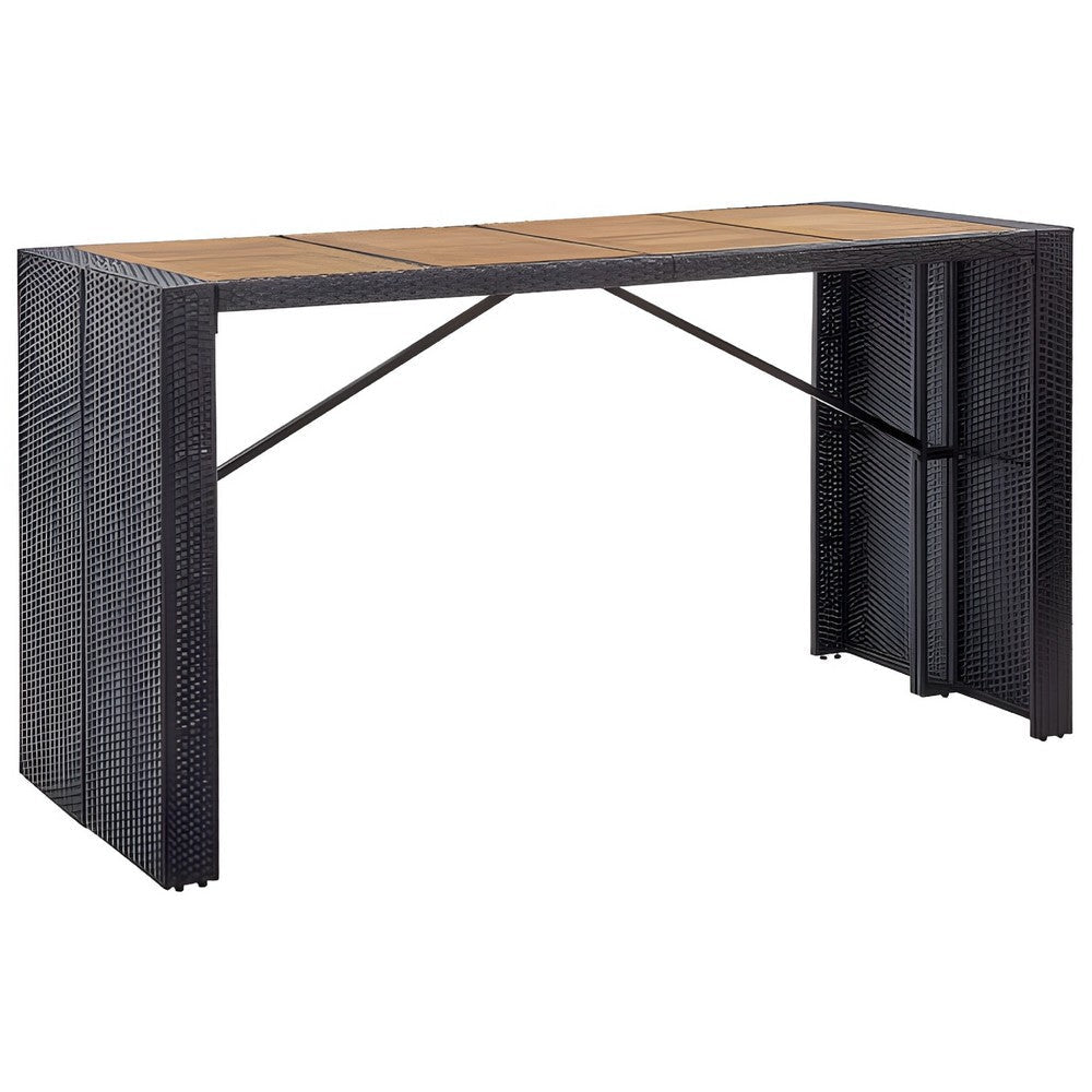 9pc Outdoor Bar Table Set with 8 Chairs Black Poly Rattan Acacia Wood BM326292