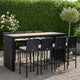 9pc Outdoor Bar Table Set with 8 Chairs Black Poly Rattan, Acacia Wood